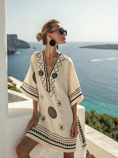Coastal Bloom V-Neck Holiday Dress