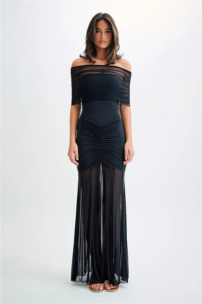 Midnight Allure Strapless Mesh Gown