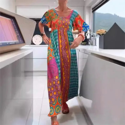 Boho Grace Retro V-Neck Dress