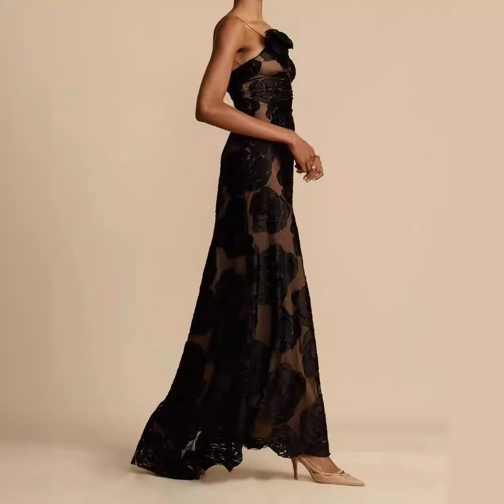 Midnight Allure Backless Evening Dress