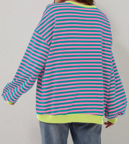 Women's Striped Crew Neck Long Sleeve Pullover Sweater for Fall/Winter Homewear