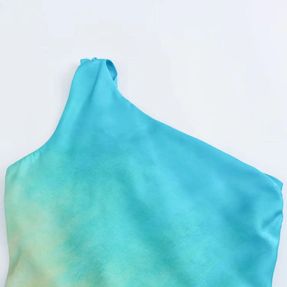 Twilight Glaze Asymmetric Satin Dress