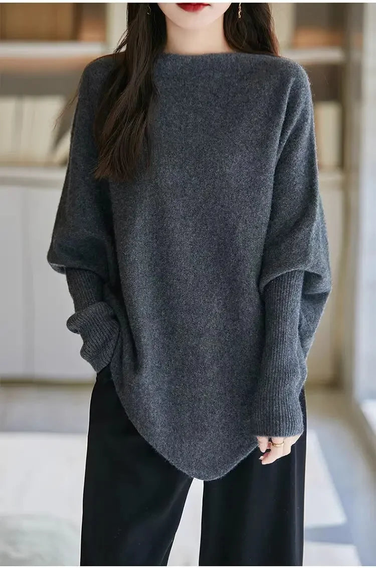 Batwing Sleeve Irregular Knit Sweater