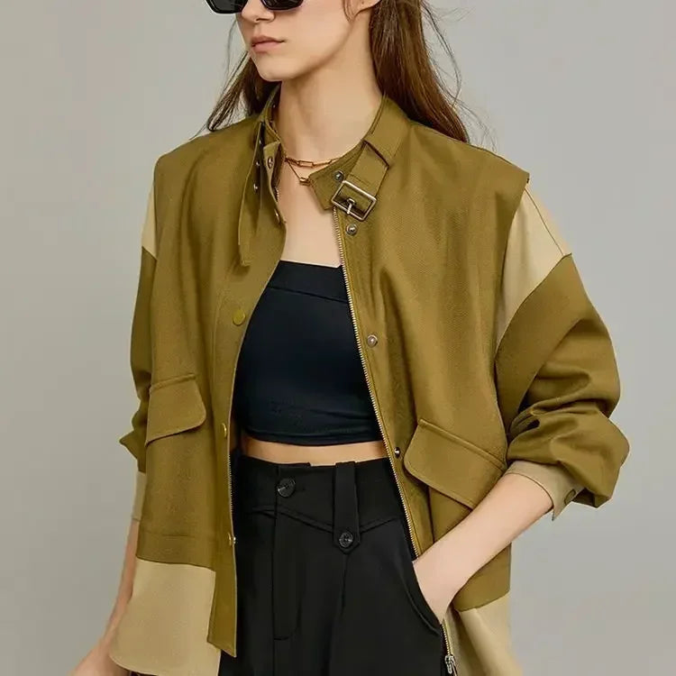 Vibe Craft Contrast Splice Crop Jacket