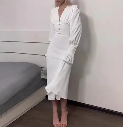 V-neck Slim A-Line Dress