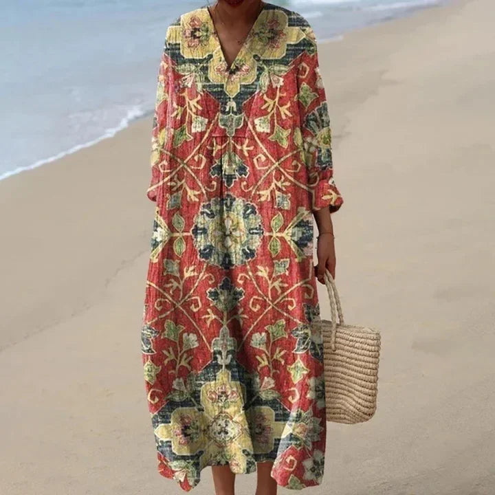 Vintage Floral V-Neck Midi Dress