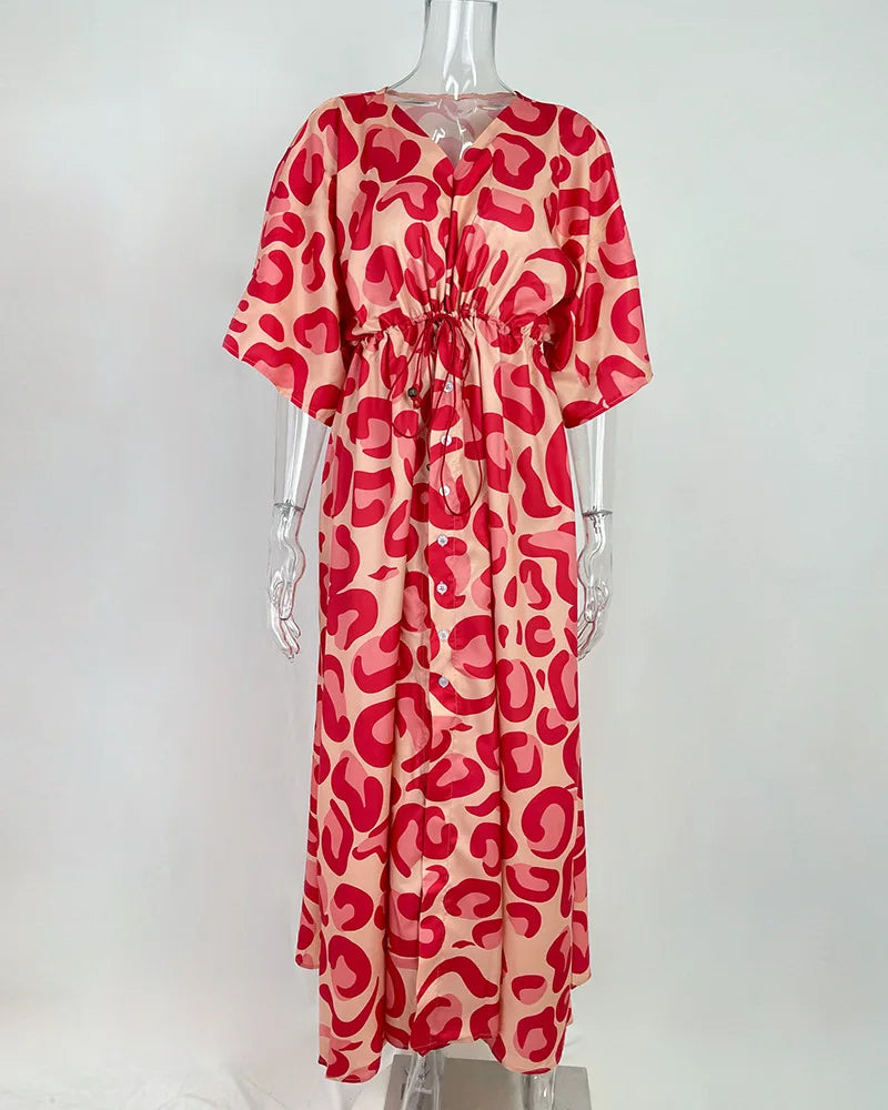 Lace Bloom V-Neck Swing Dress