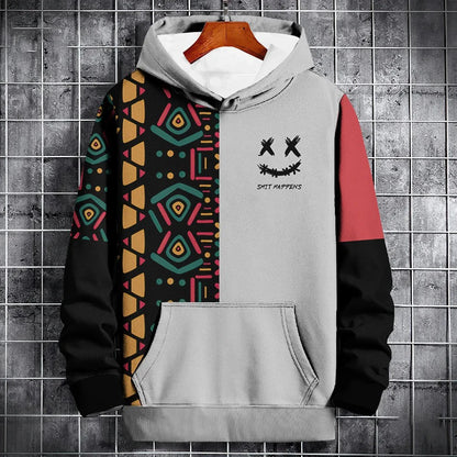 Ethnic Print Patchwork Hoodie
