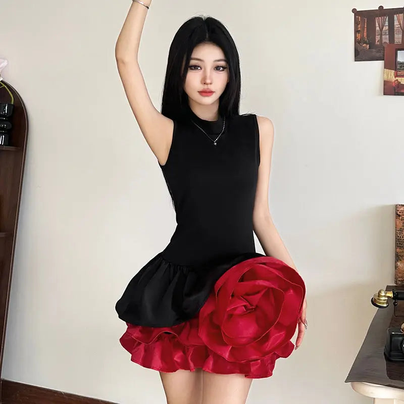 3D Floral Patchwork A-Line Dress