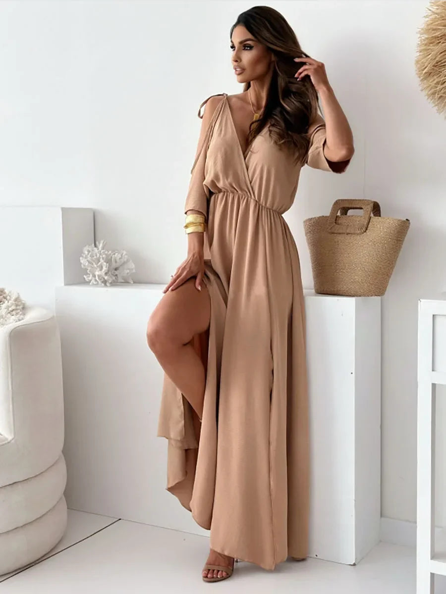Flirty Sleeveless Off-Shoulder Maxi Dress
