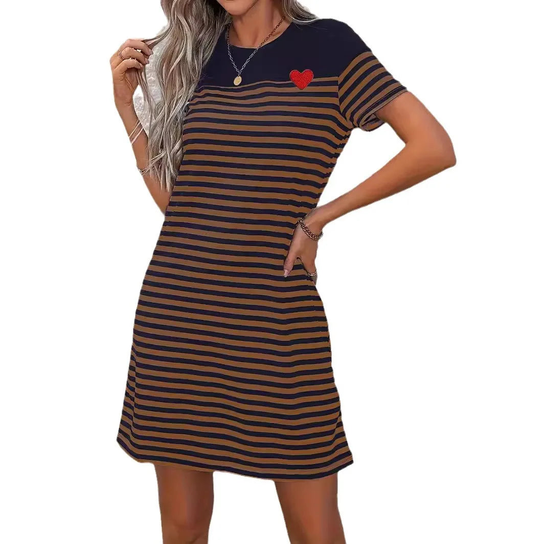 Trendy Striped Colorblock T-Shirt Dress