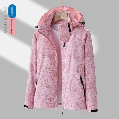 Leaf Print Waterproof Windbreaker Jacket