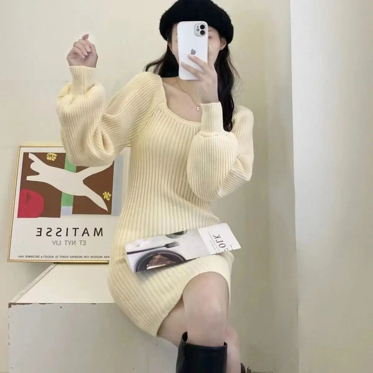 Slim Fit Knitted Dress — Sexy Red Long Sleeve Mini