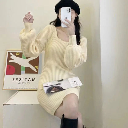Slim Fit Knitted Dress — Sexy Red Long Sleeve Mini
