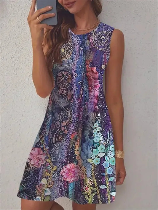 Retro Floral Print Mini Dress