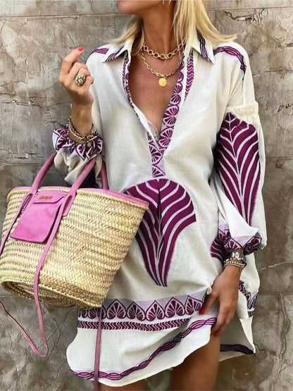 V-Neck Long Shirt Midi Dress