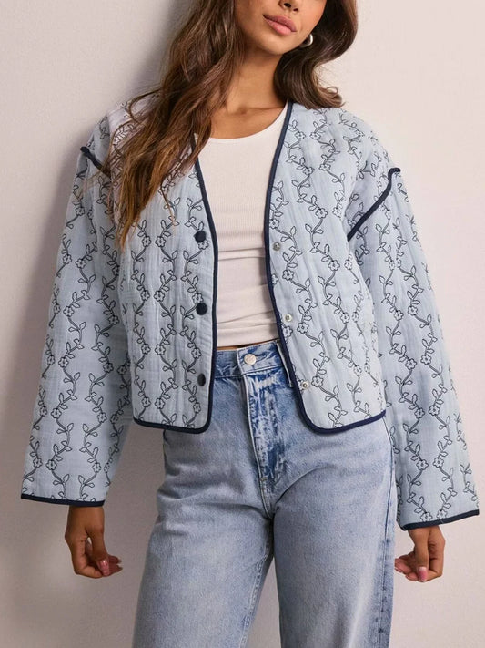 BloomGuard Floral Puffer Button Jacket