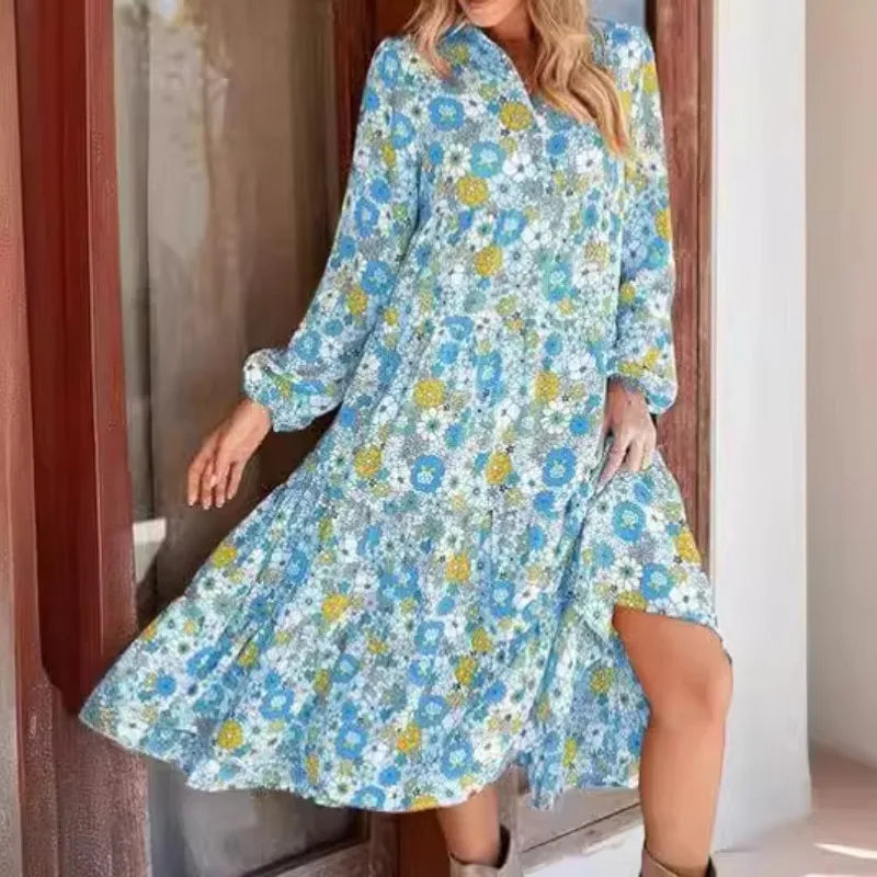 Multicolor Boho Floral Ruffled Dress