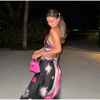 Bold Bloom Halter Skirt Set