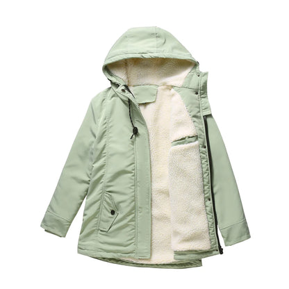 Women’s Thickened Lamb Velvet Parka – Hooded Winter Coat