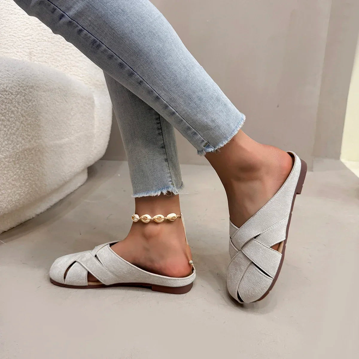 Retro Crossover Flat Mules for Women