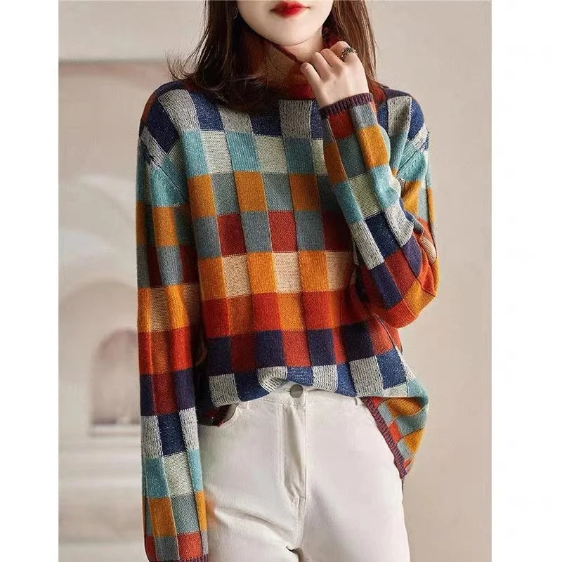 Vintage Plaid Wool Women’s Sweater