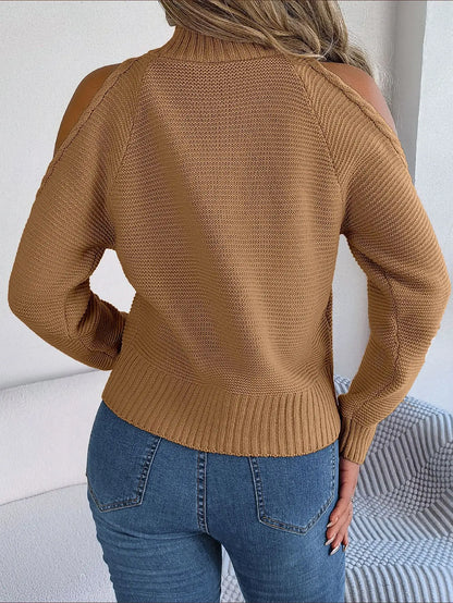 Chill Grace Turtleneck Cold Shoulder Sweater
