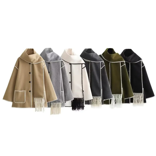 Cozy Weave Scarf Splice Wool Coat