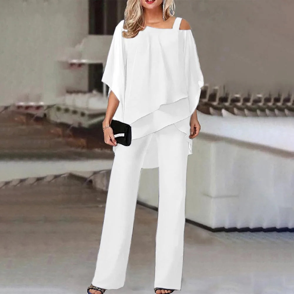 Off-Shoulder Blouse & Wide-Leg Pants Set