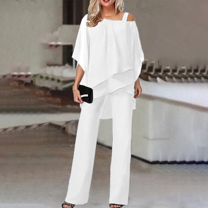 Off-Shoulder Blouse & Wide-Leg Pants Set