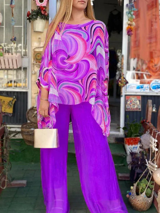 Chiffon Drift Printed Pants Set