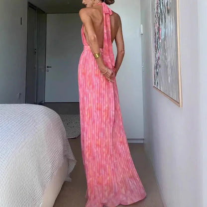 Elegant Deep V Backless Evening Dress