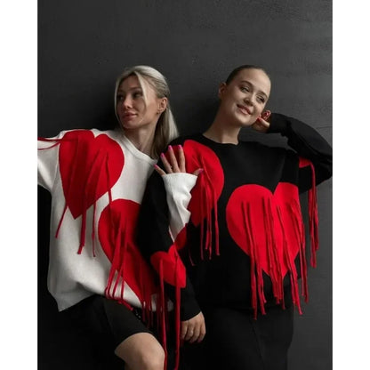 Playful Heart Tassel Sweater