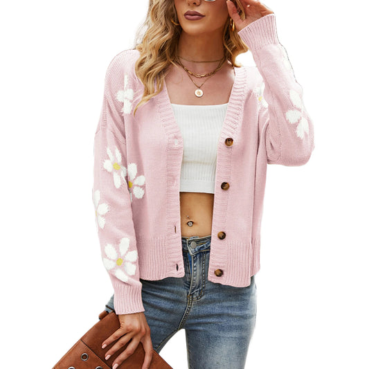 Blossom Knit V-Neck Button Cardigan
