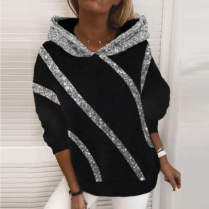 Winter Pop Hot Sequins Printed Loose Hoodie Woman