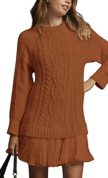 Cozy Knit Pleated Sweater Skirt Set