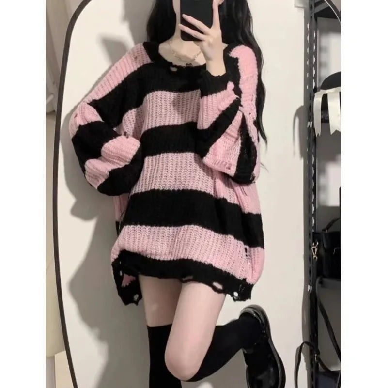 Black & Pink Striped Knitted Sweater