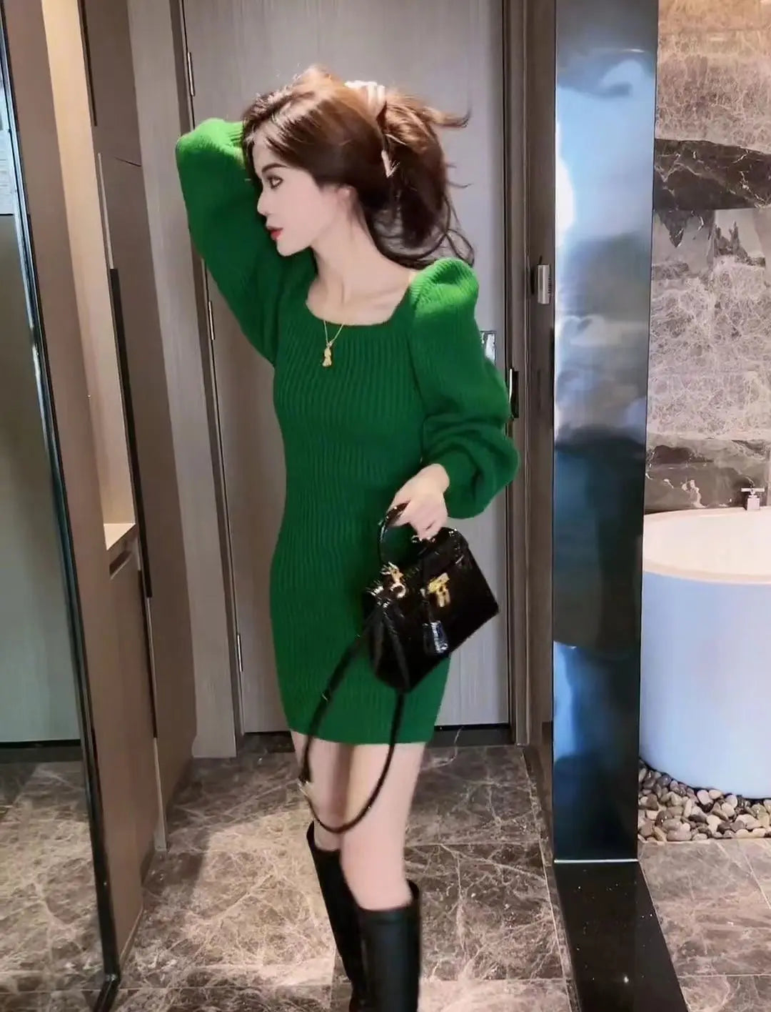 Slim Fit Knitted Dress — Sexy Red Long Sleeve Mini