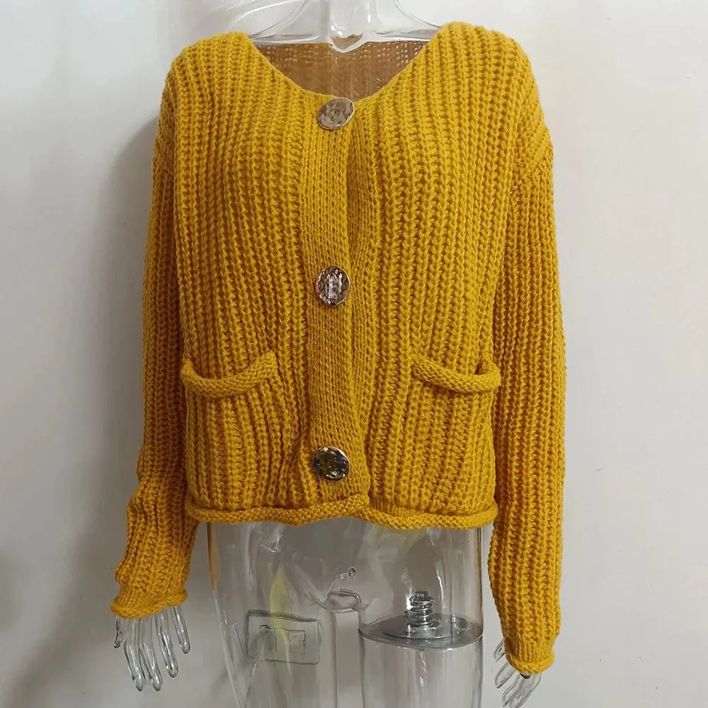 V-Neck Buckle Knit Cardigan