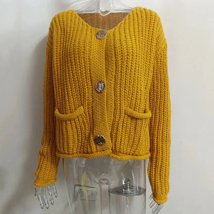 V-Neck Buckle Knit Cardigan