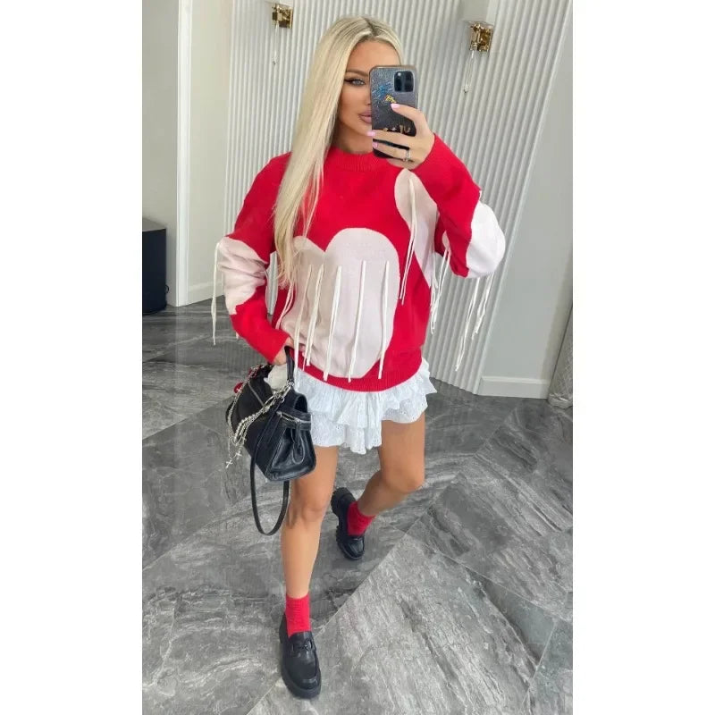 Playful Heart Tassel Sweater
