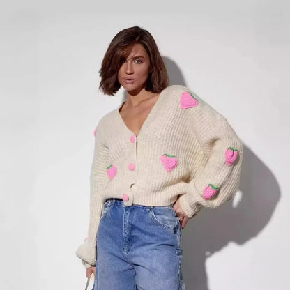 Strawberry Kiss V-Neck Cardigan