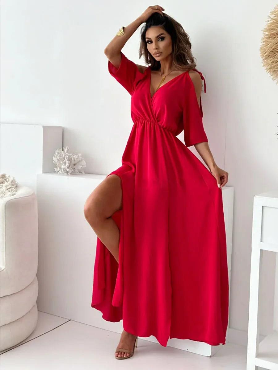 Flirty Sleeveless Off-Shoulder Maxi Dress