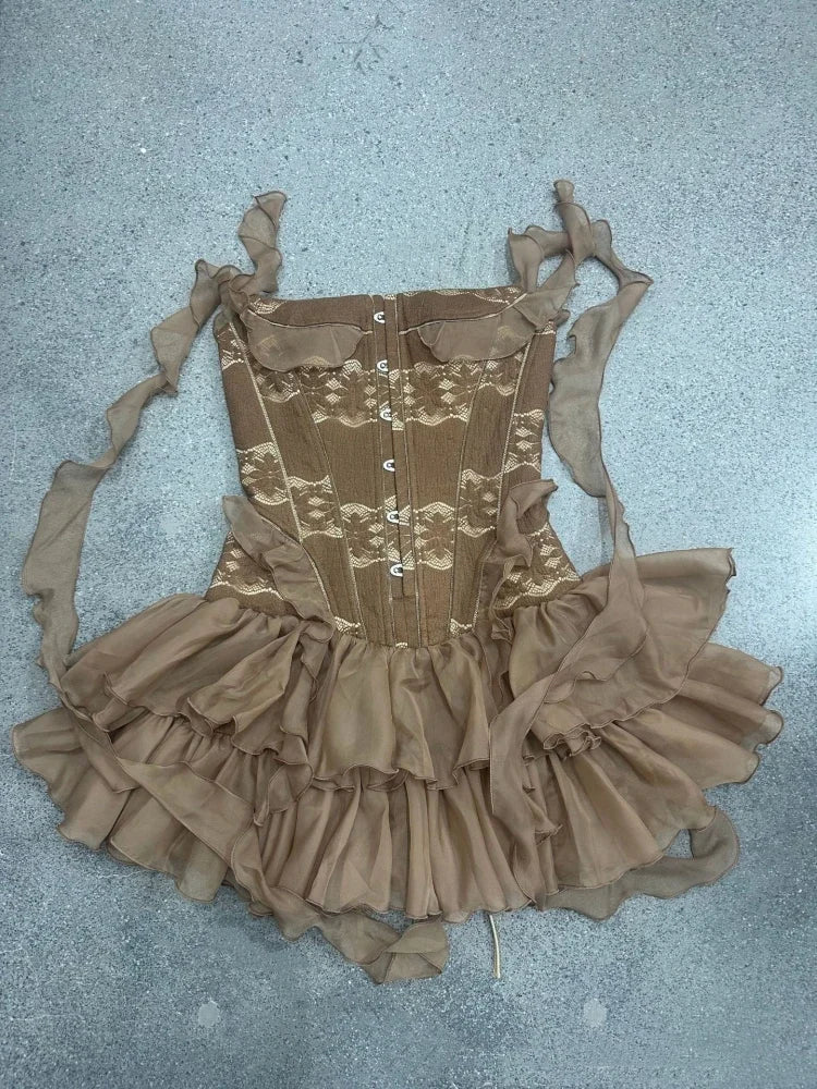 Bronze Belle Strapless Ruffle Dress