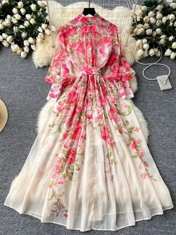 Silk Chiffon Floral A-Line Dress
