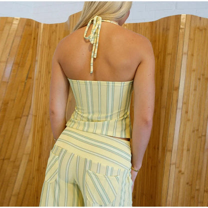 Striped Halter Lace-Up Beach Set