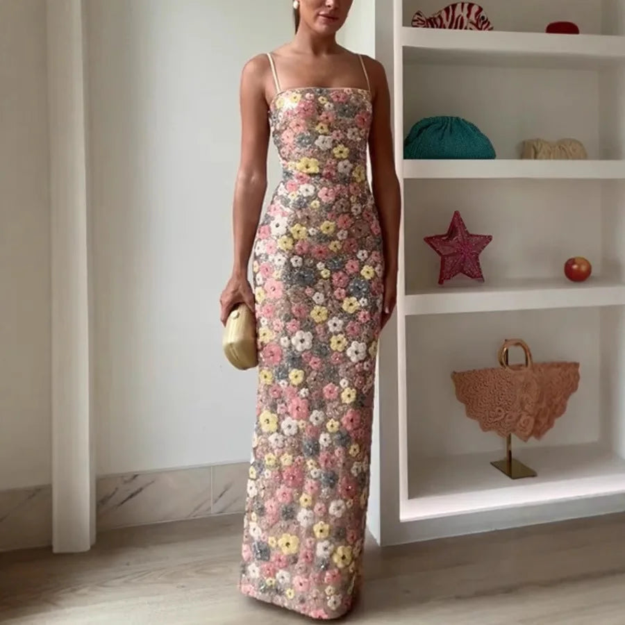 Starlit Bloom Sequin Maxi Dress