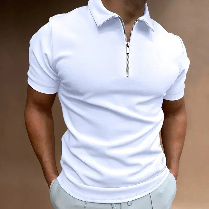 Men's Zipper Solid Polo Tee