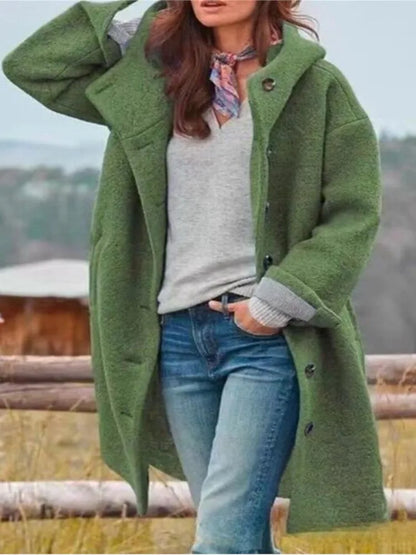 Chic Hooded Woolen Overcoat