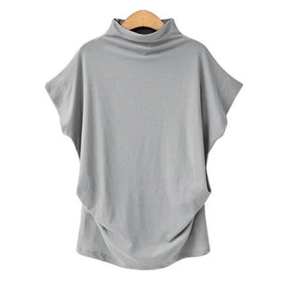 Soft Pleated Turtleneck Short Sleeve Top
